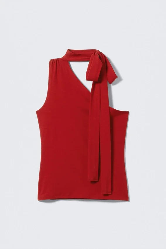 Lyocell-One-Shoulder-Top mit Bindeband – Rot Lyocell-One-Shoulder-Top mit Bindeband – Rot
