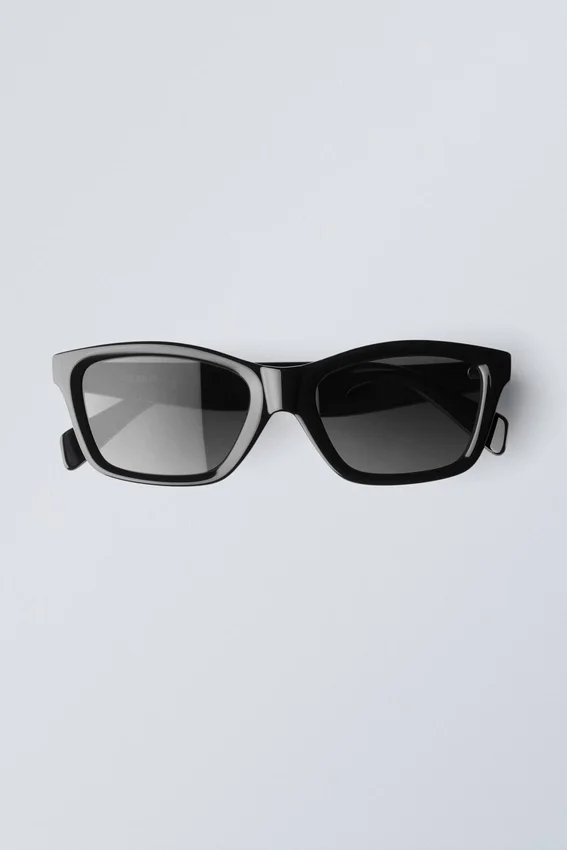 Markante rechteckige Sonnenbrille – Schwarz – Schwarze Gläser Markante rechteckige Sonnenbrille – Schwarz – Schwarze Gläser