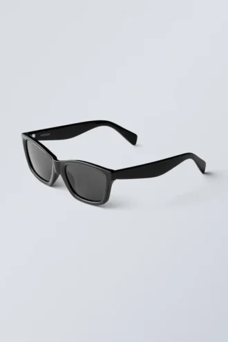 Markante rechteckige Sonnenbrille – Schwarz – Schwarze Gläser