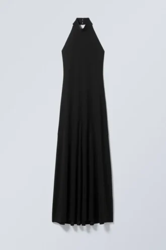Maxi-Halter-Kleid mit offenem Rücken – Schwarz