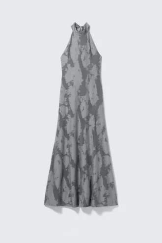 Maxi-Jacquard-Kleid mit Neckholder – Grau