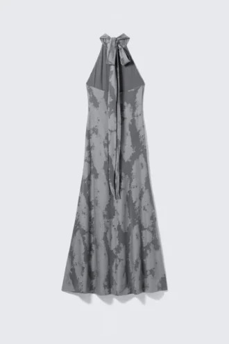 Maxi-Jacquard-Kleid mit Neckholder – Grau