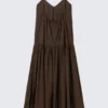Maxikleid aus Baumwollpopeline mit Stufen – Dunkelbraun