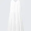 Maxikleid aus Baumwollpopeline mit Stufen – Weiß