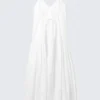 Maxikleid aus Baumwollpopeline mit Stufen – Weiß
