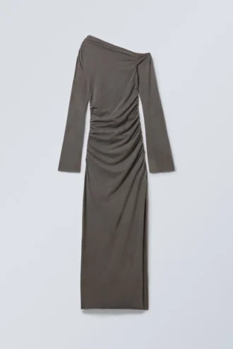 Maxikleid im Drapier-Look – gewaschen, schwarz