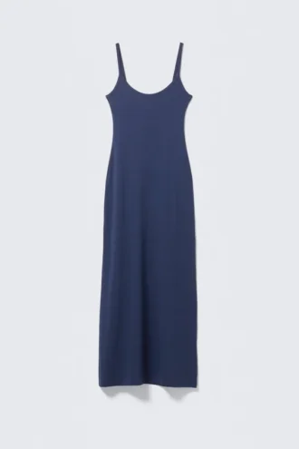 Maxikleid mit glatten Trägern – Dunkelblau