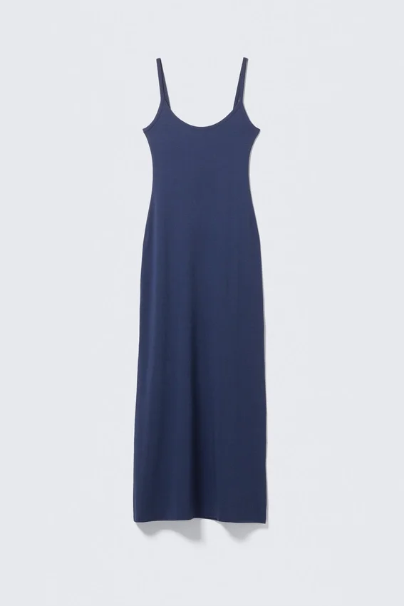 Maxikleid mit glatten Trägern – Dunkelblau Maxikleid mit glatten Trägern – Dunkelblau