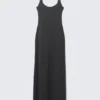 Maxikleid mit glatten Trägern – Off-Black Maxikleid mit glatten Trägern – Off-Black