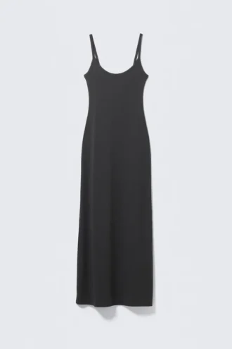 Maxikleid mit glatten Trägern – Off-Black