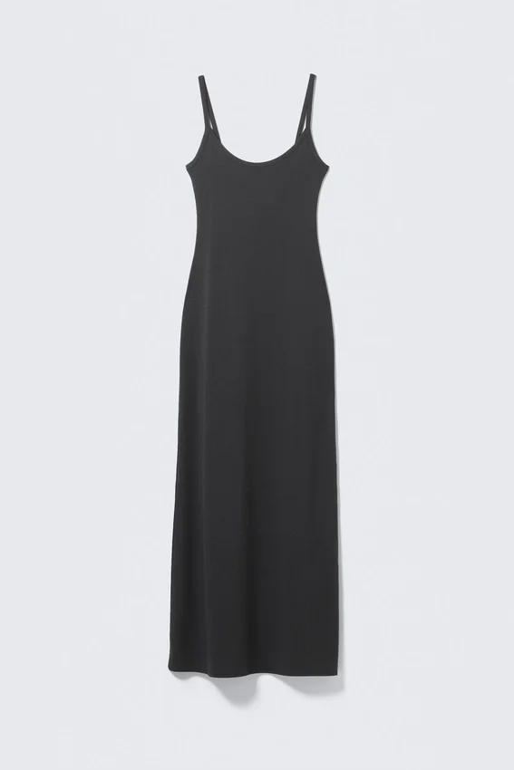 Maxikleid mit glatten Trägern – Off-Black Maxikleid mit glatten Trägern – Off-Black