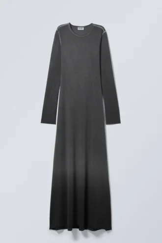 Maxikleid mit langen Ärmeln im Washed-Look – Dunkelgrau Ombré