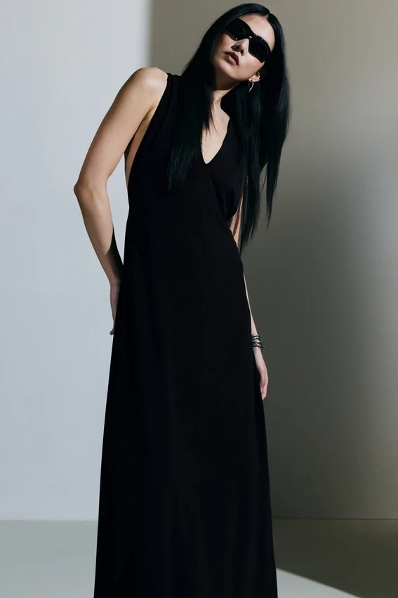 Maxikleid mit Raffungen – Schwarz Maxikleid mit Raffungen – Schwarz