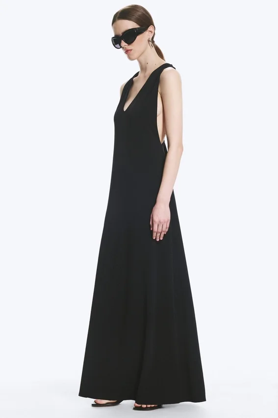 Maxikleid mit Raffungen – Schwarz Maxikleid mit Raffungen – Schwarz