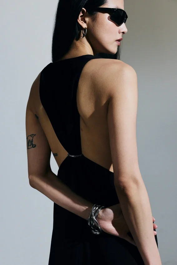 Maxikleid mit Raffungen – Schwarz Maxikleid mit Raffungen – Schwarz