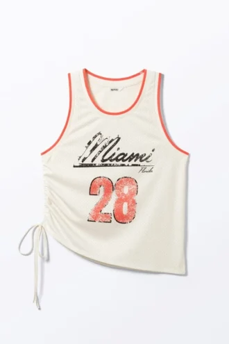 Mesh-Tanktop mit Kordelzug – Weiß/Orange – Miami