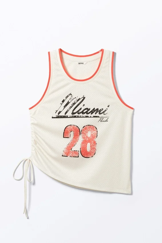 Mesh-Tanktop mit Kordelzug – Weiß/Orange – Miami Mesh-Tanktop mit Kordelzug – Weiß/Orange – Miami