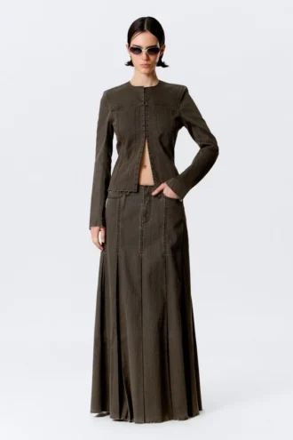 Mid-Rise Pleated Maxi Rock – Dunkelgrau