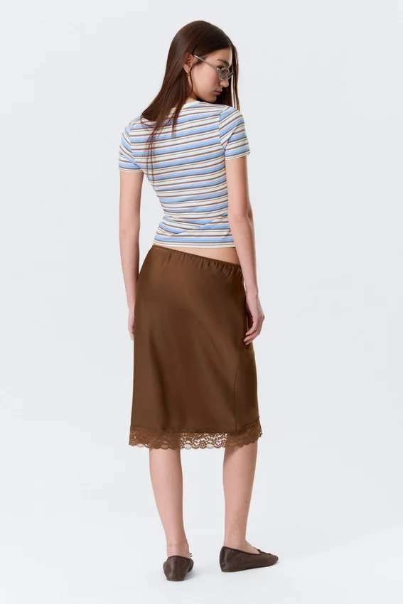Midi-Rock aus Satin mit Spitze – Dunkelbraun Midi-Rock aus Satin mit Spitze – Dunkelbraun