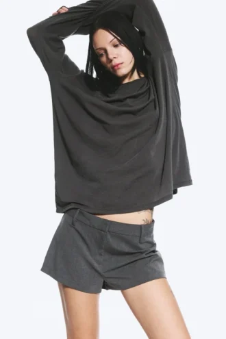 Mini-Anzug-Shorts mit niedriger Taille – Dunkelgrau meliert