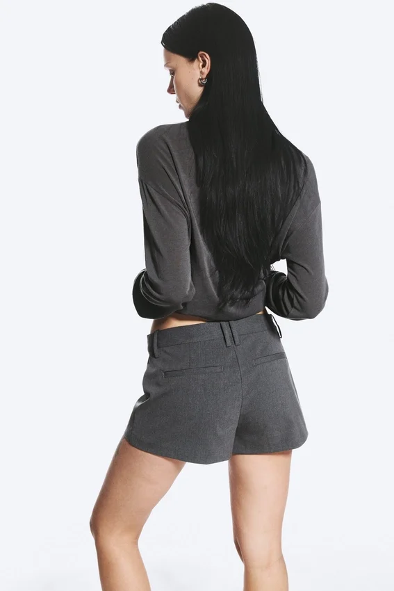 Mini-Anzug-Shorts mit niedriger Taille – Dunkelgrau meliert Mini-Anzug-Shorts mit niedriger Taille – Dunkelgrau meliert