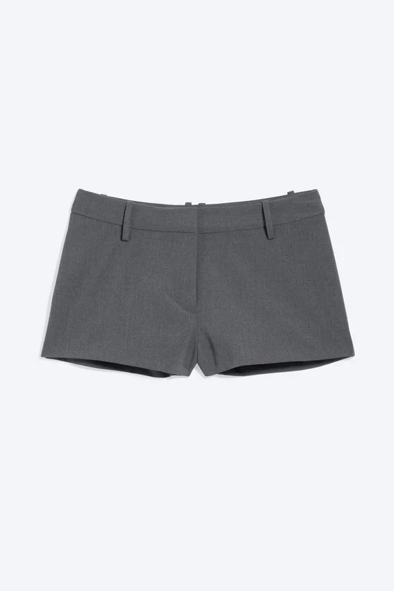 Mini-Anzug-Shorts mit niedriger Taille – Dunkelgrau meliert Mini-Anzug-Shorts mit niedriger Taille – Dunkelgrau meliert