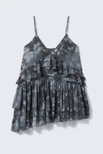 Mini-Cami-Kleid mit Lagen und Rüschen – Dunkelgrau – Barock-Collage
