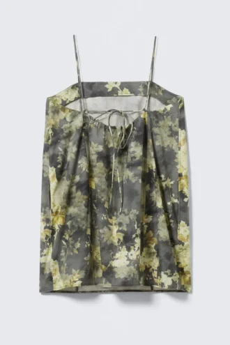 Mini-Kleid aus Twill mit Bindeband am Rücken – Grau – Dirty Floral