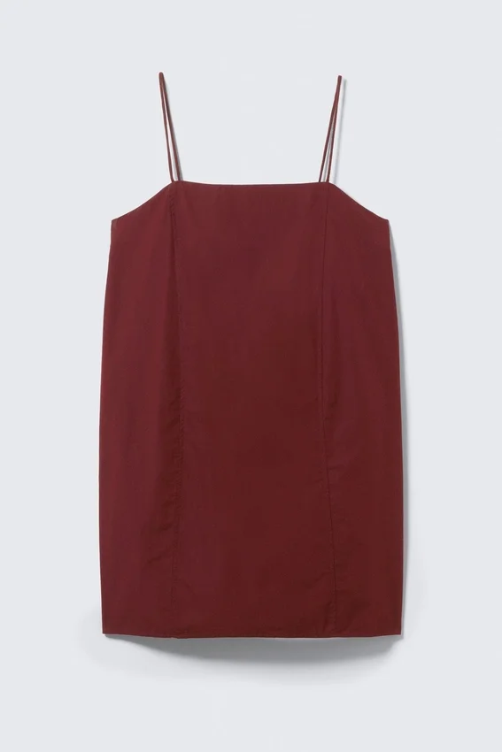 Mini-Kleid aus Twill mit Bindeband – Burgunderrot Mini-Kleid aus Twill mit Bindeband – Burgunderrot