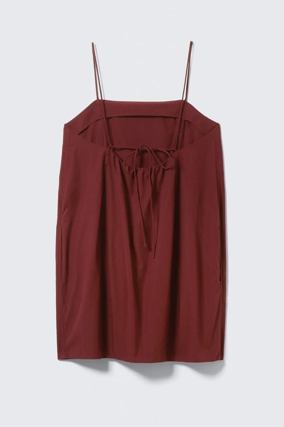 Mini-Kleid aus Twill mit Bindeband – Burgunderrot Mini-Kleid aus Twill mit Bindeband – Burgunderrot