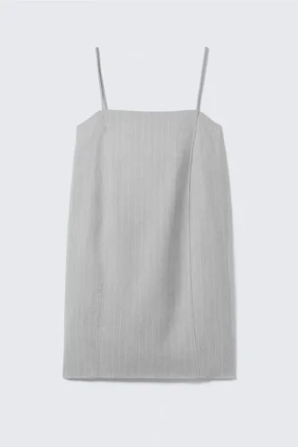 Mini-Kleid aus Twill mit Bindeband – Hellgrau – Nadelstreifen
