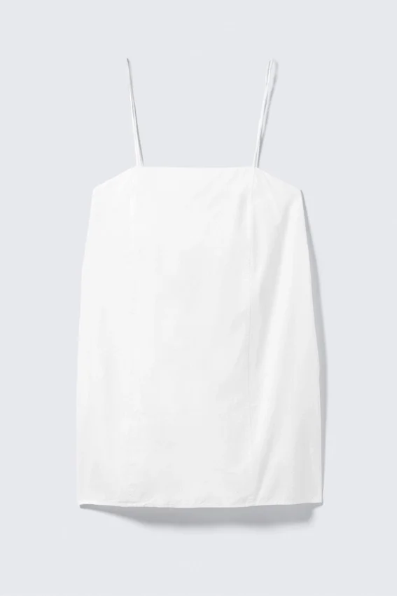 Mini-Kleid aus Twill mit Bindeband – Weiß Mini-Kleid aus Twill mit Bindeband – Weiß