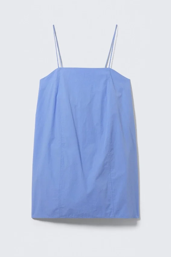 Mini-Kleid aus Twill mit Bindebändern – Blau Mini-Kleid aus Twill mit Bindebändern – Blau