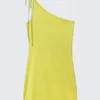 Mini-Kleid mit asymmetrischem Bindeband – Leuchtend Gelb