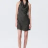 Mini-Kleid mit Jacquard-Halterausschnitt und Wasserfallkragen – Dunkelgrau