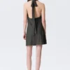Mini-Kleid mit Jacquard-Halterausschnitt und Wasserfallkragen – Dunkelgrau