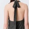 Mini-Kleid mit Jacquard-Halterausschnitt und Wasserfallkragen – Dunkelgrau