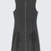 Mini-Kleid mit Schnürung und Lochmuster – Dunkelgrau