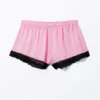 Mini-Shorts aus Satin mit Spitze – Rosa – Schwarze Spitze Mini-Shorts aus Satin mit Spitze – Rosa – Schwarze Spitze