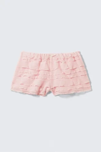 Mini-Shorts mit Rüschen und Spitze – Hellrosa