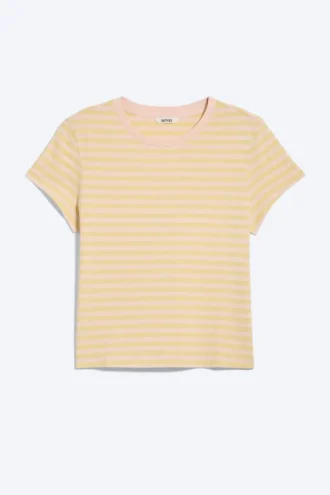 Mini-T-Shirt in Regular-Fit – gestreift in Limettengelb/Pfirsichrosa
