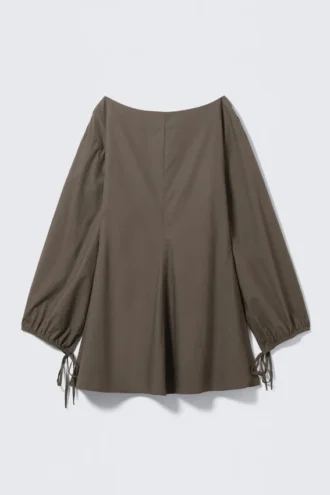 Minikleid aus Baumwollpopeline mit Bindedetails – Dark Mole
