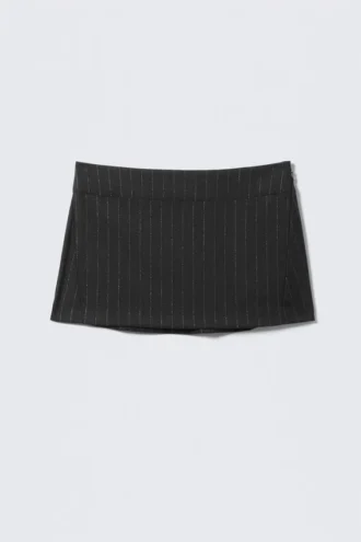 Minirock aus gebürstetem Twill mit niedriger Leibhöhe – Dunkelgrau – Metallic-Streifen