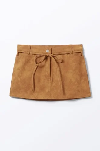 Minirock aus Kunstwildleder mit niedriger Taille – Braun Minirock aus Kunstwildleder mit niedriger Taille – Braun