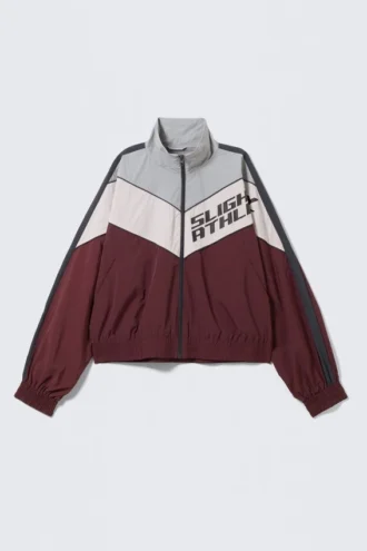 Mit Print ausgestattete Colourblock-Trainingsjacke – Grau/Rosa/Rot