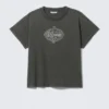 Mit Print, kastenförmiges Baumwoll-T-Shirt mit Flügelärmeln – Dunkelgrau – Spacenet Mit Print, kastenförmiges Baumwoll-T-Shirt mit Flügelärmeln – Dunkelgrau – Spacenet