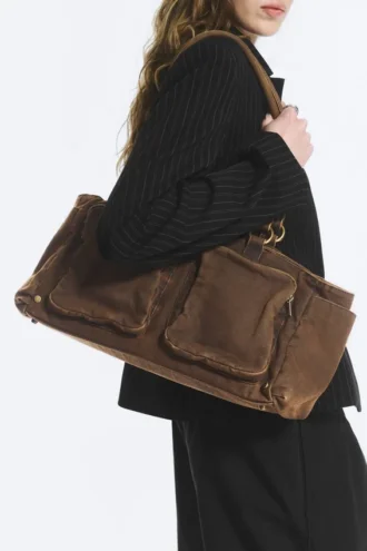 Mittlere Umhängetasche mit Taschen – Dunkelkhaki