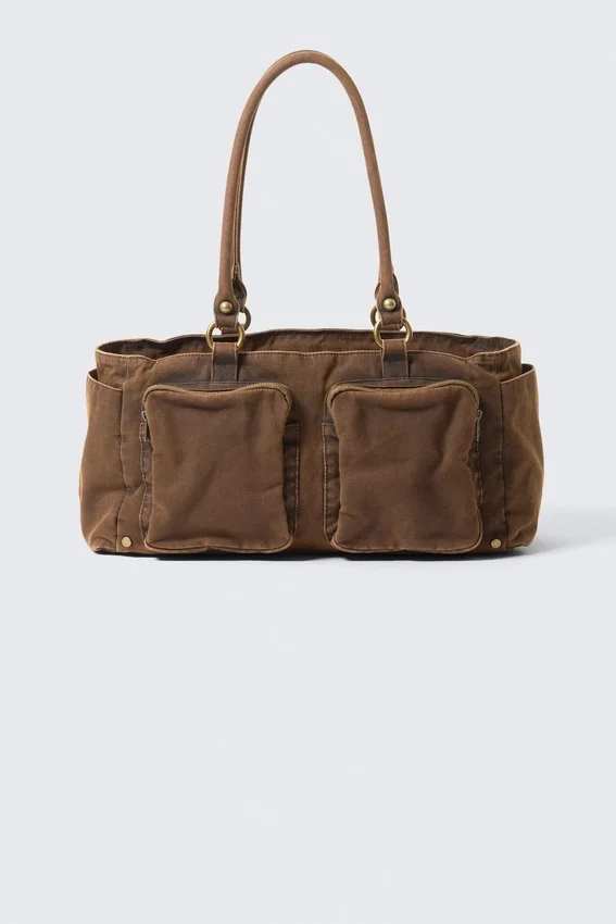 Mittlere Umhängetasche mit Taschen – Dunkelkhaki Mittlere Umhängetasche mit Taschen – Dunkelkhaki