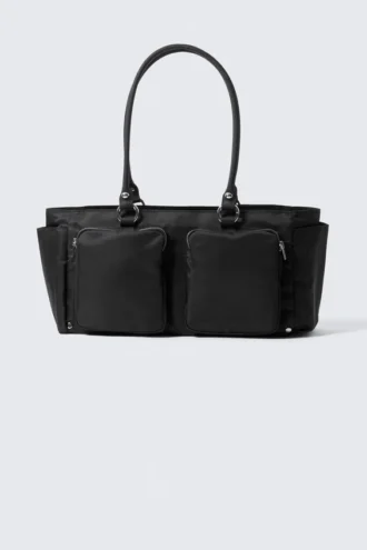 Mittlere Umhängetasche mit Taschen – Schwarz