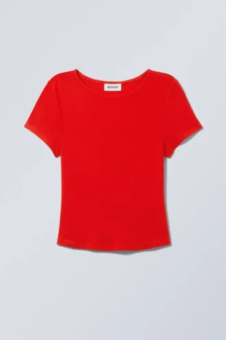 Modal-T-Shirt mit abgerundetem Saum – Rot